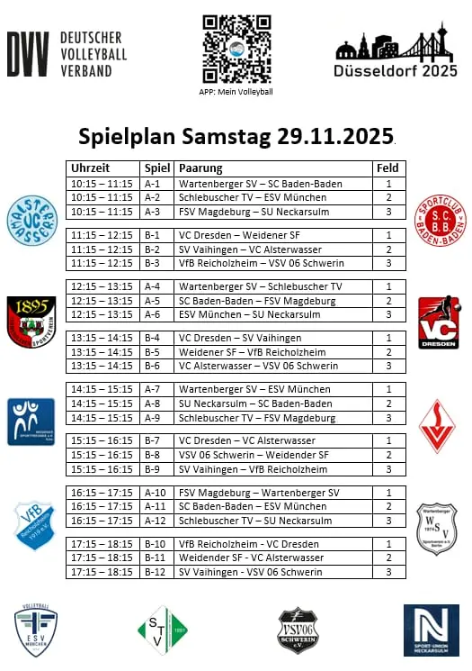 Spielplan Deutscher BFS Cup 29.11.2025 in Düsseldorf