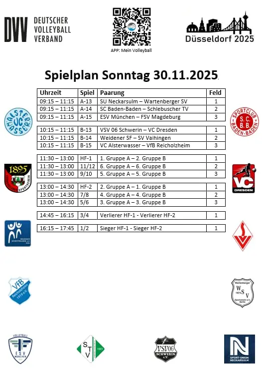 Spielplan Deutscher BFS Cup 30.11.2025 in Düsseldorf